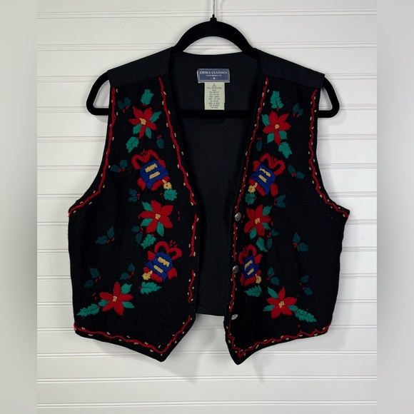 Vintage Erika Classics Clothing Co. Christmas Poinsettia Vest. Size Large. - Picture 2 of 7
